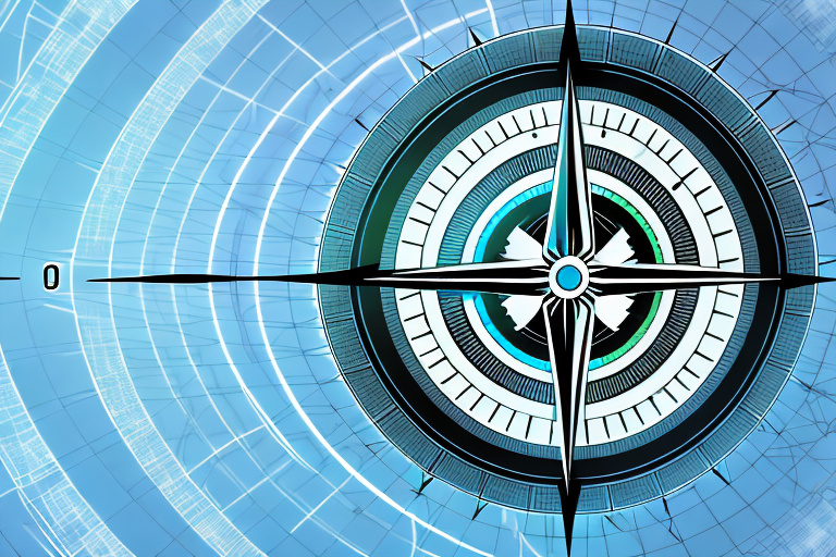 A digital compass superimposed on a stylized legal scale