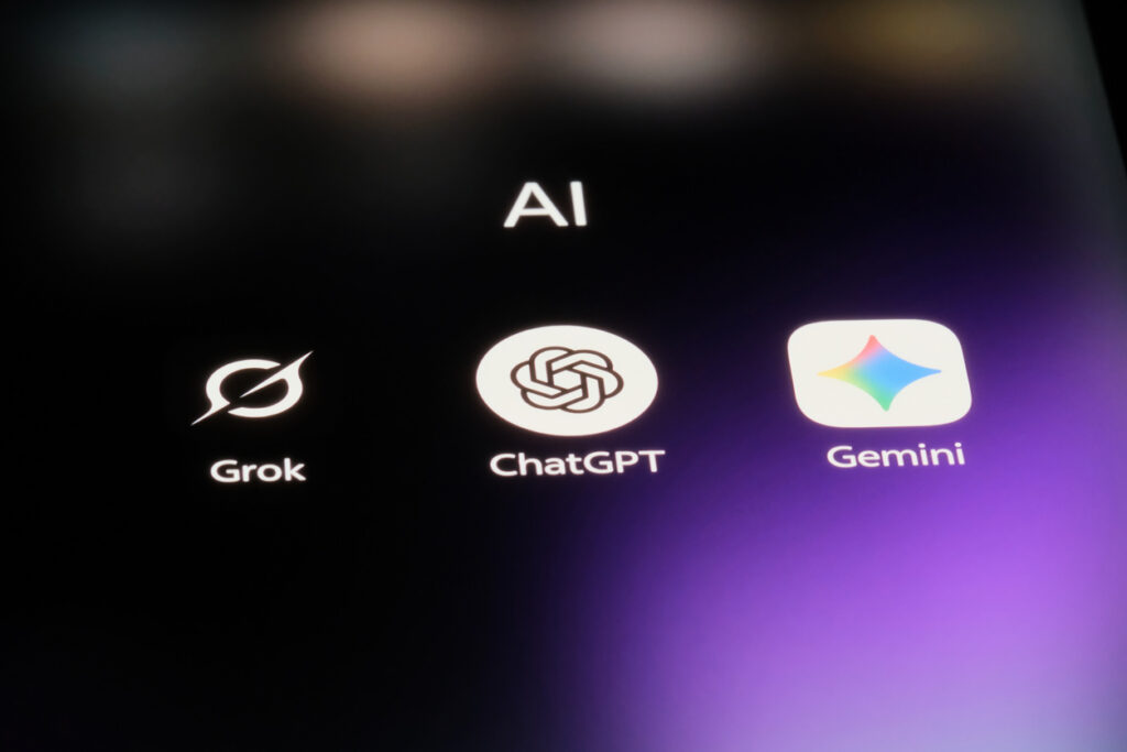 ChatGPT, Grok and Gemini. AI app icons